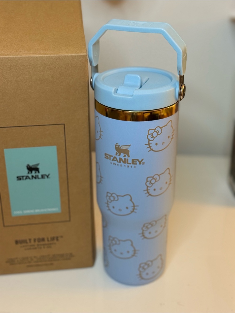 Stanley Light Blue Tumbler with Gold Accents 30 oz Brand New!